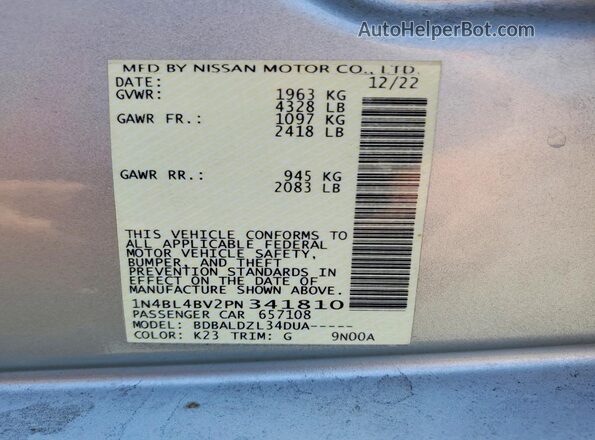 1N4BL4BV2PN341810 2023 NISSAN ALTIMA Серебряный Вид подкапотного пространства