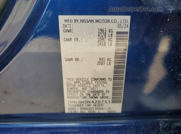 1N4BL4BV2RN420753 2024 NISSAN ALTIMA Синий Вид подкапотного пространства