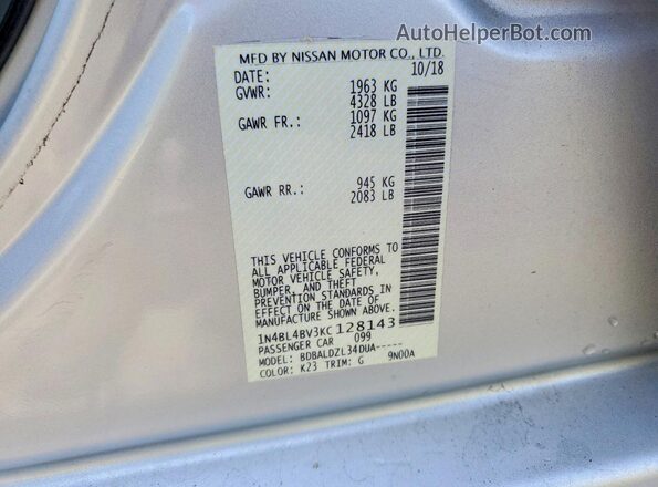 1N4BL4BV3KC128143 2019 NISSAN ALTIMA Silver 