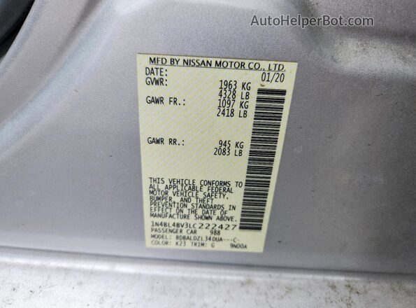 1N4BL4BV3LC222427 2020 NISSAN ALTIMA Silver ძრავის განყოფილების ხედი