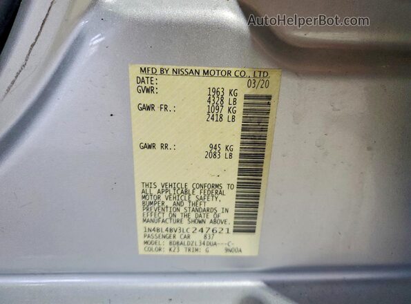 1N4BL4BV3LC247621 2020 NISSAN ALTIMA Silver VIN sticker view