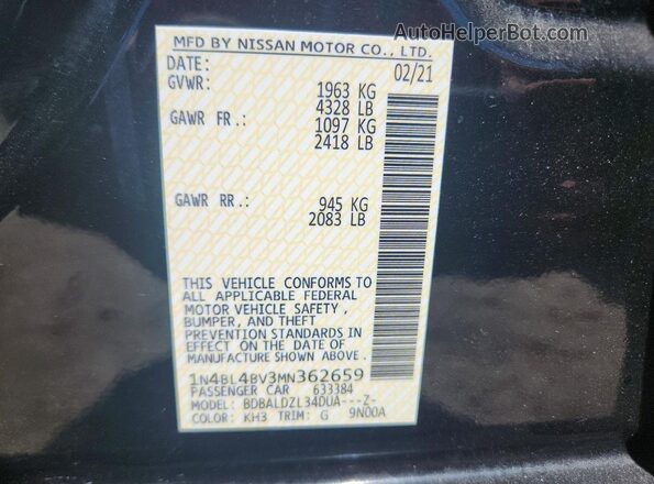 1N4BL4BV3MN362659 2021 NISSAN ALTIMA Black 