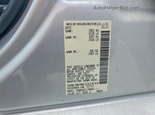 1N4BL4BV3NN332434 2022 NISSAN ALTIMA Silver ძრავის განყოფილების ხედი