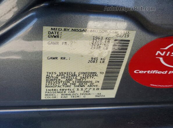 1N4BL4BV4LC117718 2020 NISSAN ALTIMA Charcoal Engine compartment view