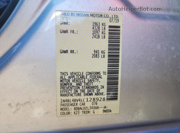 1N4BL4BV4LC128928 2020 NISSAN ALTIMA Silver VIN sticker view