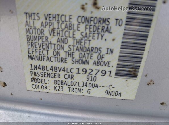 1N4BL4BV4LC192791 2020 NISSAN ALTIMA Silver Engine compartment view