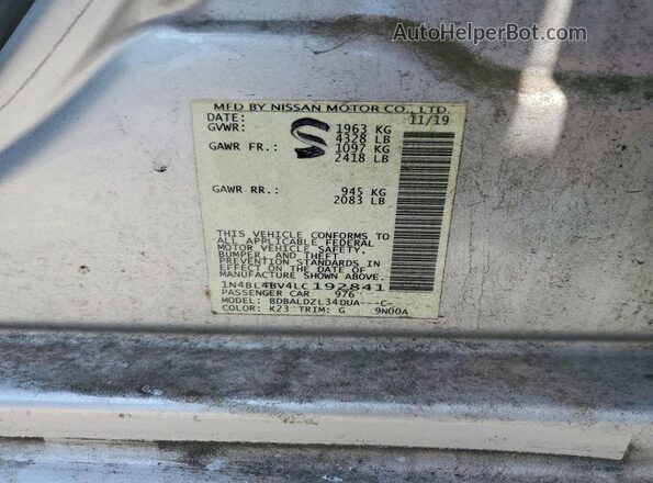 1N4BL4BV4LC192841 2020 NISSAN ALTIMA Серебряный Вид подкапотного пространства