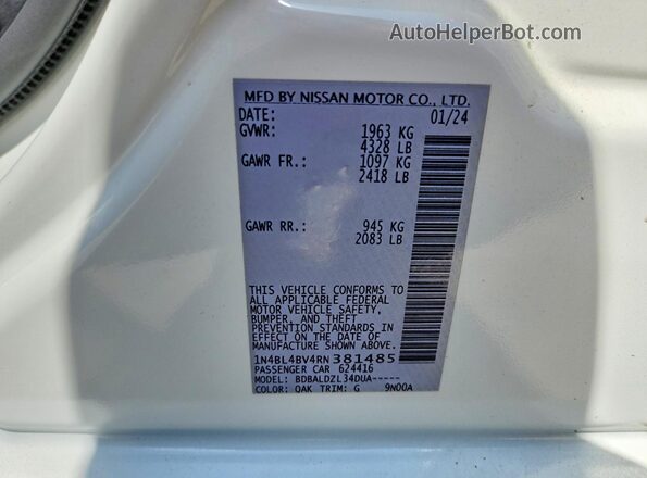1N4BL4BV4RN381485 2024 NISSAN ALTIMA Белый Вид подкапотного пространства