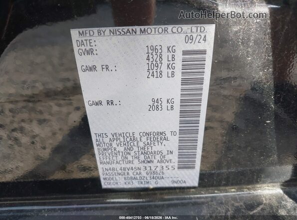 1N4BL4BV4SN317355 2025 NISSAN ALTIMA Черный Вид подкапотного пространства