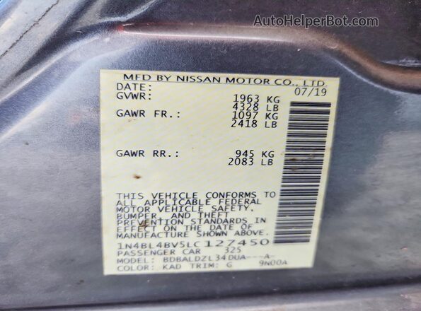 1N4BL4BV5LC127450 2020 NISSAN ALTIMA Black Engine compartment view
