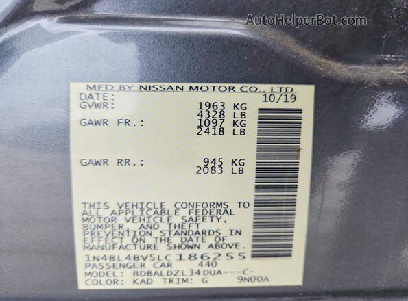 1N4BL4BV5LC186255 2020 NISSAN ALTIMA Silver 