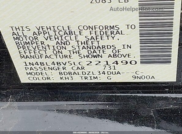 1N4BL4BV5LC221490 2020 NISSAN ALTIMA Black Widok komory silnika