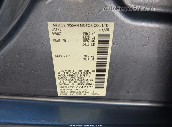 1N4BL4BV5LC247121 2020 NISSAN ALTIMA Gray Շարժիչի բաժամունքի տեսք