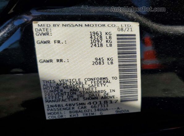 1N4BL4BV5MN401817 2021 NISSAN ALTIMA Black Vista de la etiqueta del VIN