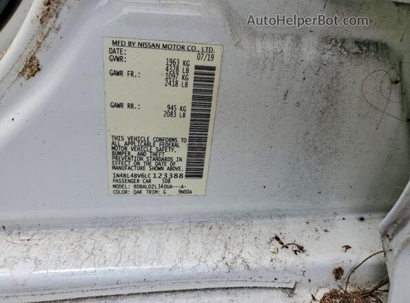 1N4BL4BV6LC123388 2020 NISSAN ALTIMA White Widok naklejki z numerem VIN