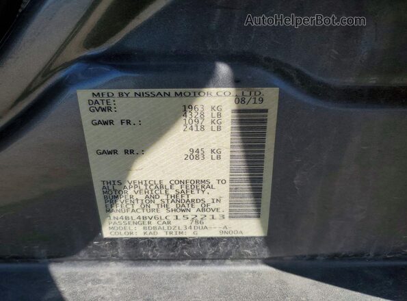 1N4BL4BV6LC152213 2020 NISSAN ALTIMA Gray Widok naklejki z numerem VIN