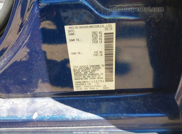 1N4BL4BV6LC155791 2020 NISSAN ALTIMA Blue Vista del compartimento del motor