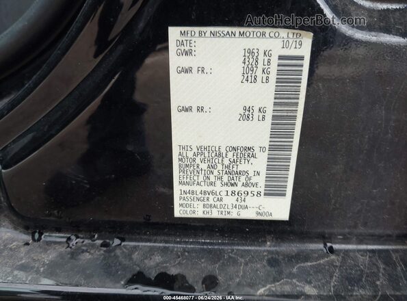 1N4BL4BV6LC186958 2020 NISSAN ALTIMA Black Widok komory silnika