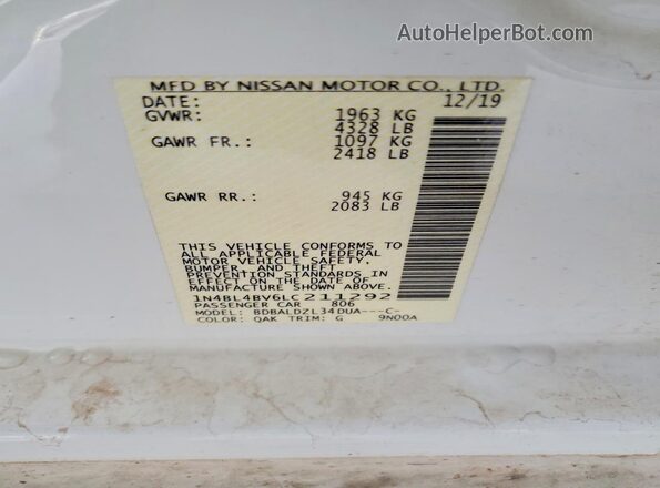 1N4BL4BV6LC211292 2020 NISSAN ALTIMA Белый 