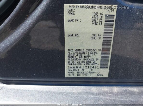 1N4BL4BV6LC212491 2020 NISSAN ALTIMA Gray Engine compartment view