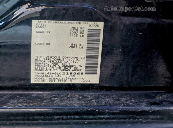 1N4BL4BV6LC218968 2020 NISSAN ALTIMA Черный 