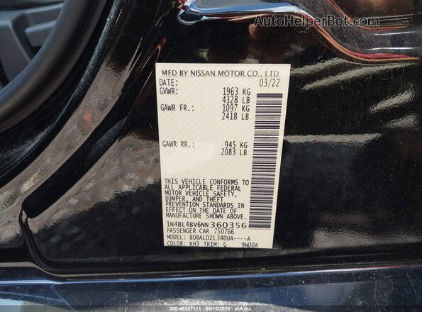 1N4BL4BV6NN360356 2022 NISSAN ALTIMA Черный Вид подкапотного пространства