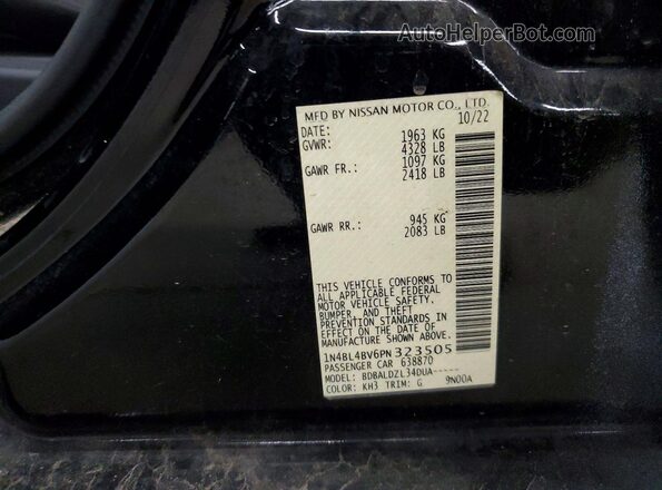 1N4BL4BV6PN323505 2023 NISSAN ALTIMA Black Vista de la etiqueta del VIN
