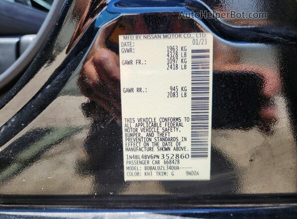 1N4BL4BV6PN352860 2023 NISSAN ALTIMA Black Vista de la etiqueta del VIN