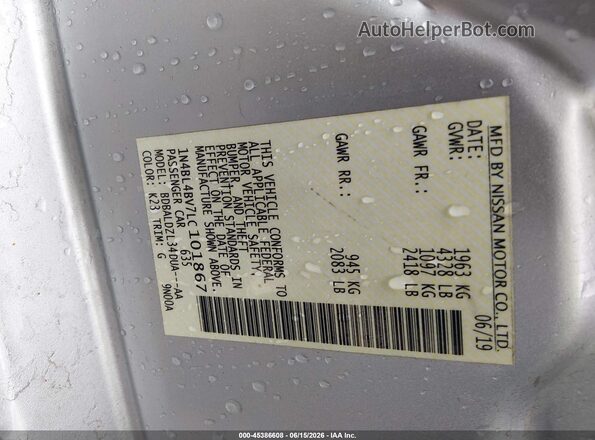 1N4BL4BV7LC101867 2020 NISSAN ALTIMA Silver Engine compartment view