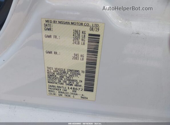 1N4BL4BV7LC148672 2020 NISSAN ALTIMA White Вид підкапотного простору
