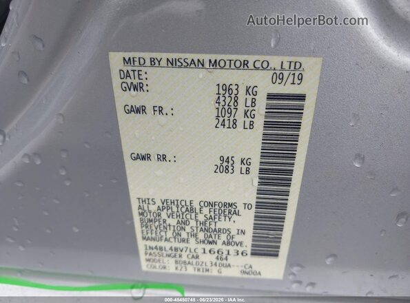 1N4BL4BV7LC166136 2020 NISSAN ALTIMA White ძრავის განყოფილების ხედი