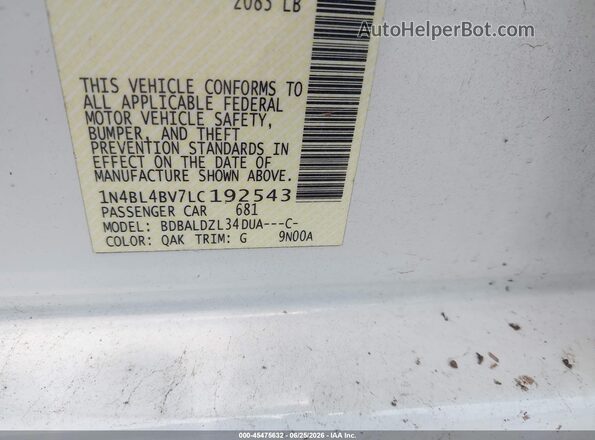 1N4BL4BV7LC192543 2020 NISSAN ALTIMA White Widok komory silnika