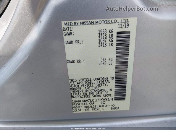 1N4BL4BV7LC199914 2020 NISSAN ALTIMA Серебряный Вид подкапотного пространства