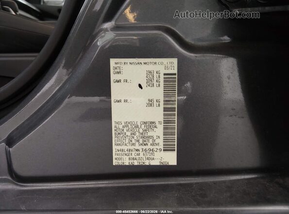 1N4BL4BV7MN369629 2021 NISSAN ALTIMA Gray Vista del compartimento del motor