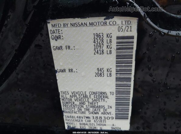 1N4BL4BV7MN388309 2021 NISSAN ALTIMA Black Widok komory silnika