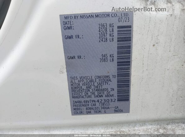 1N4BL4BV7PN423032 2023 NISSAN ALTIMA White Շարժիչի բաժամունքի տեսք