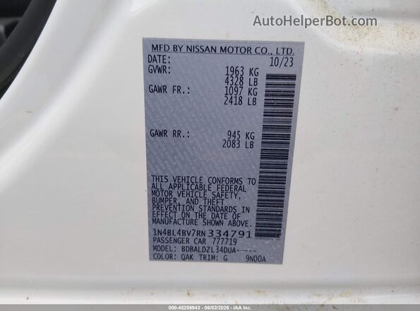 1N4BL4BV7RN334791 2024 NISSAN ALTIMA Белый Вид подкапотного пространства