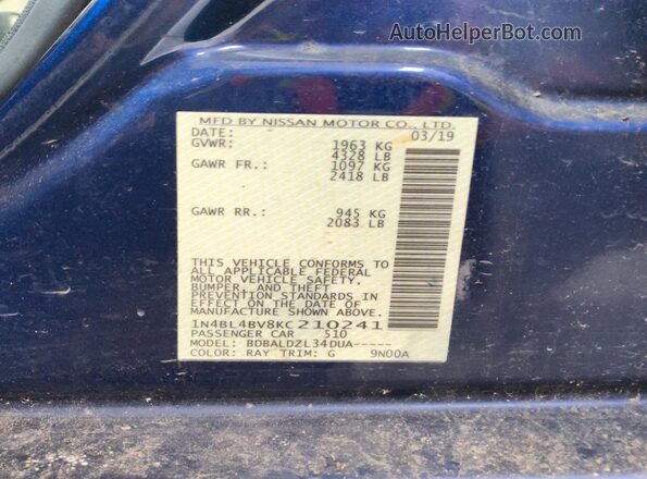 1N4BL4BV8KC210241 2019 NISSAN ALTIMA Blue 