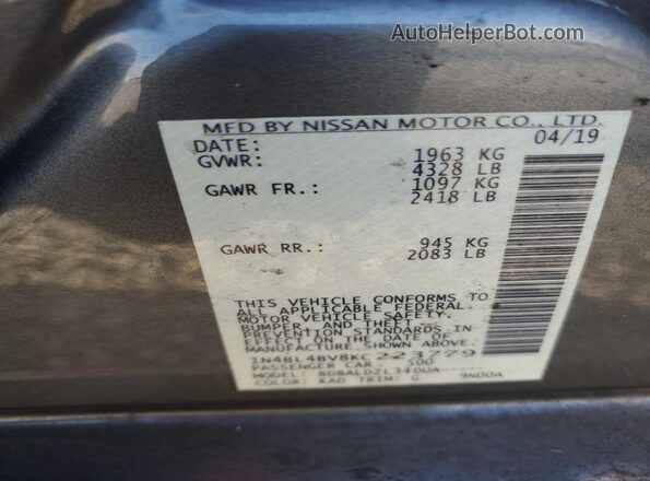 1N4BL4BV8KC223779 2019 NISSAN ALTIMA Gray Engine compartment view