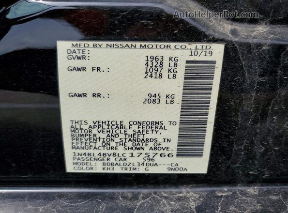 1N4BL4BV8LC175766 2020 NISSAN ALTIMA Black Engine compartment view