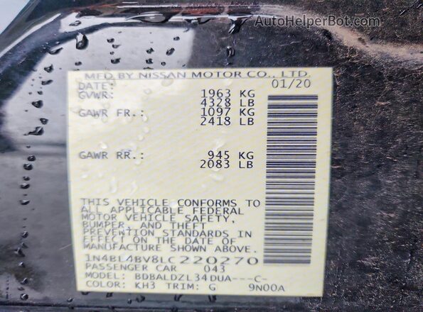 1N4BL4BV8LC220270 2020 NISSAN ALTIMA Черный 