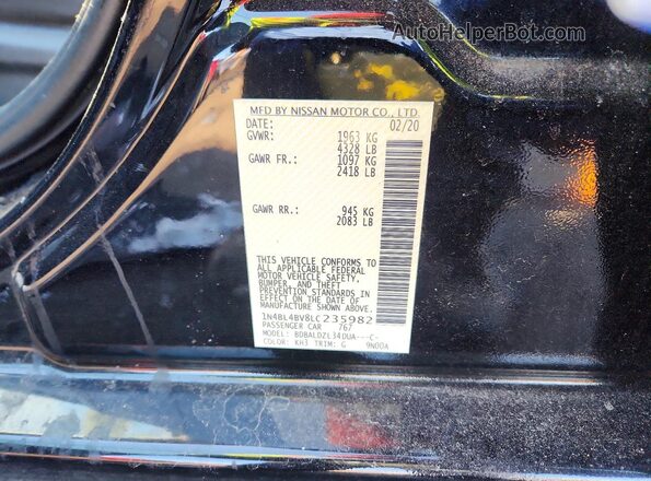 1N4BL4BV8LC235982 2020 NISSAN ALTIMA Black VIN կոդի պիտակի տեսք