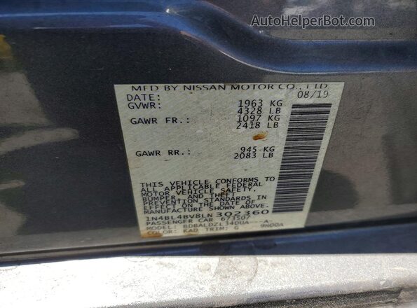 1N4BL4BV8LN302360 2020 NISSAN ALTIMA Gray Widok komory silnika