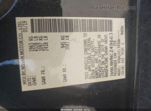1N4BL4BV9KC249663 2019 NISSAN ALTIMA Black Widok komory silnika