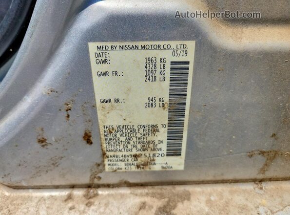 1N4BL4BV9KC251820 2019 NISSAN ALTIMA Silver VIN sticker view
