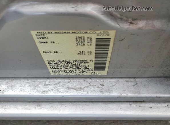 1N4BL4BV9LC231780 2020 NISSAN ALTIMA Silver Вид підкапотного простору