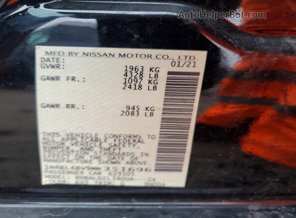 1N4BL4BV9MN351696 2021 NISSAN ALTIMA Черный Вид подкапотного пространства
