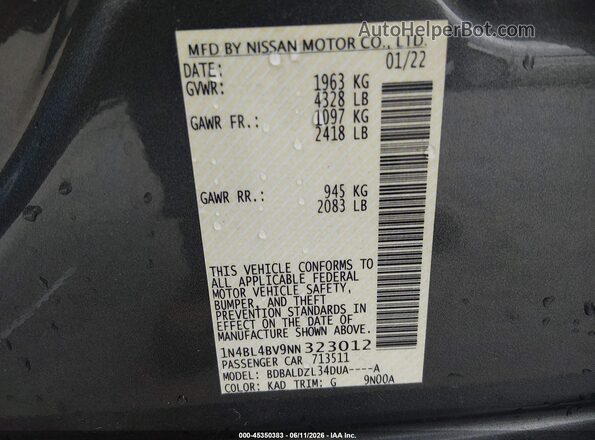 1N4BL4BV9NN323012 2022 NISSAN ALTIMA Gray Vista del compartimento del motor