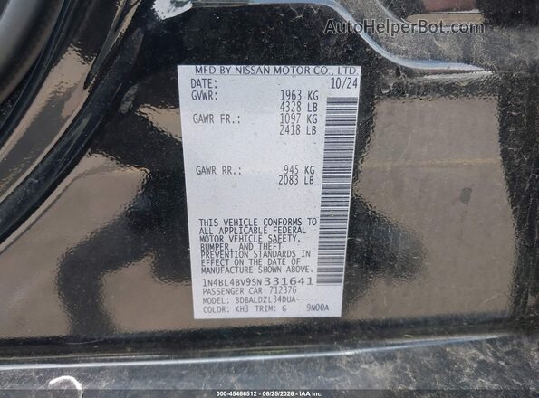 1N4BL4BV9SN331641 2025 NISSAN ALTIMA Black Շարժիչի բաժամունքի տեսք