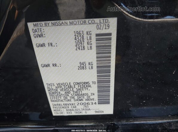 1N4BL4BVXKC200634 2019 NISSAN ALTIMA Черный Вид подкапотного пространства